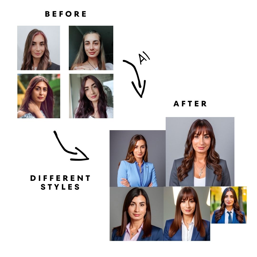 AI Headshot Example Women before after